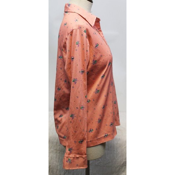 Vtg 1970s Sears Shirt Perma-Press Polyester Stretch Knit Pink Abstract Sleigh LS - Picture 2 of 9